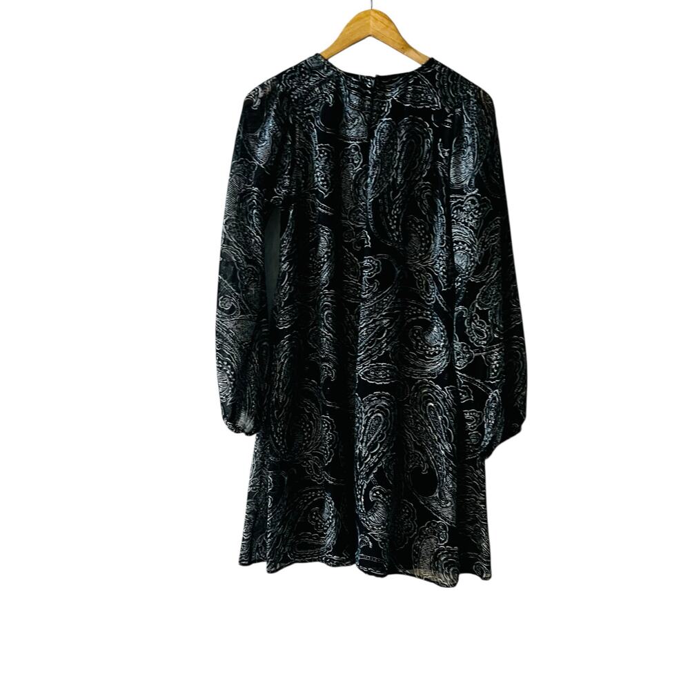 Calvin Klein Paisley Print Long Sleeve A Line Dress Size 6 Black Gray - Picture 3 of 8